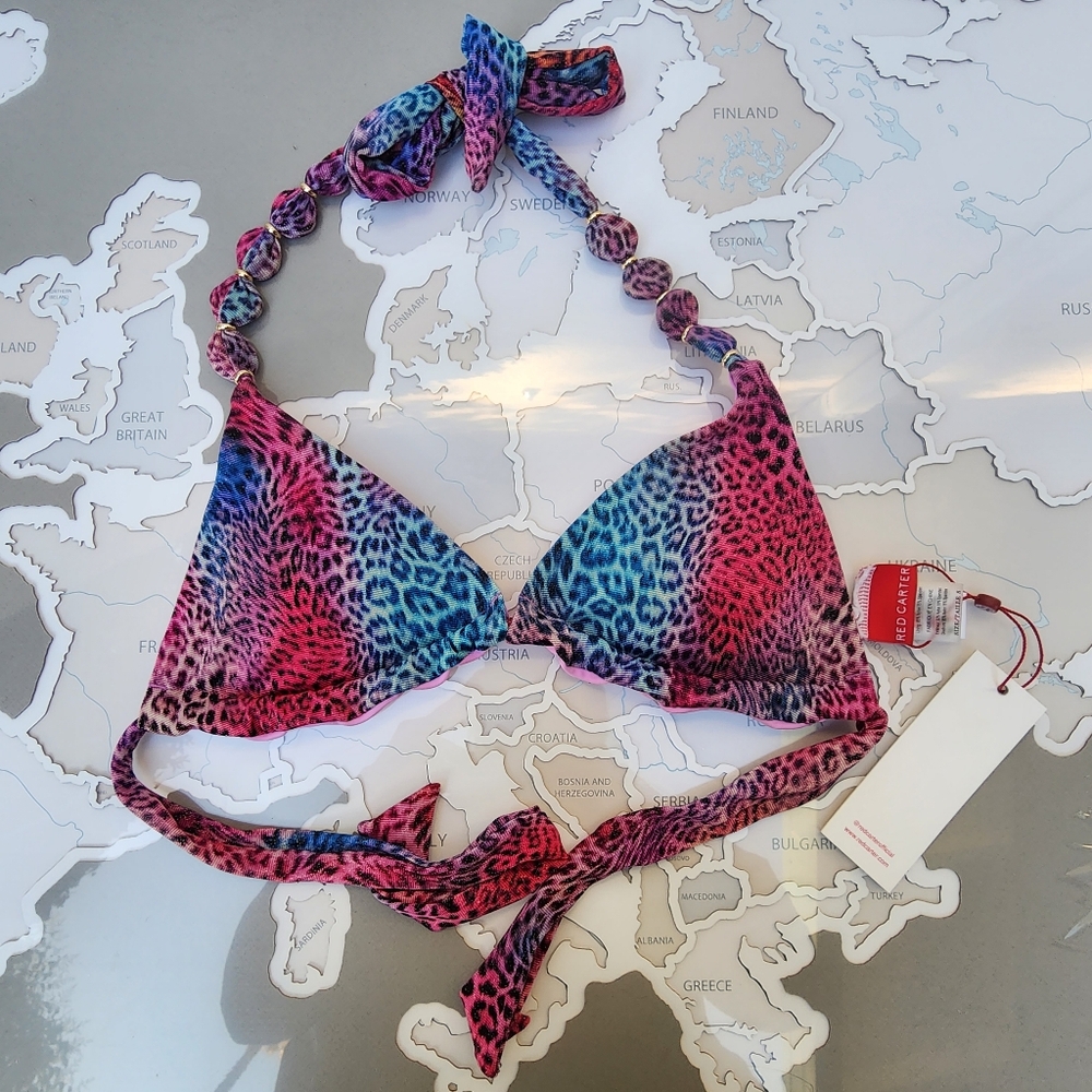 Red Carter Leopard Print Bikini Top Size S NEW